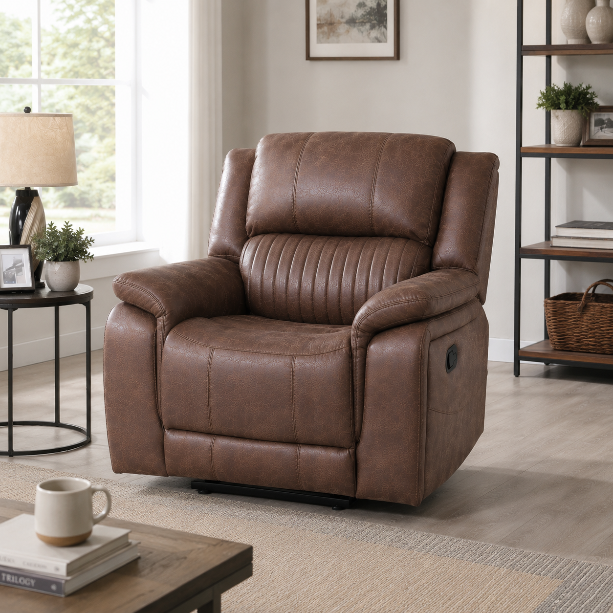 Westport 1 Seater Fabric  Manual Recliner- Dark Brown