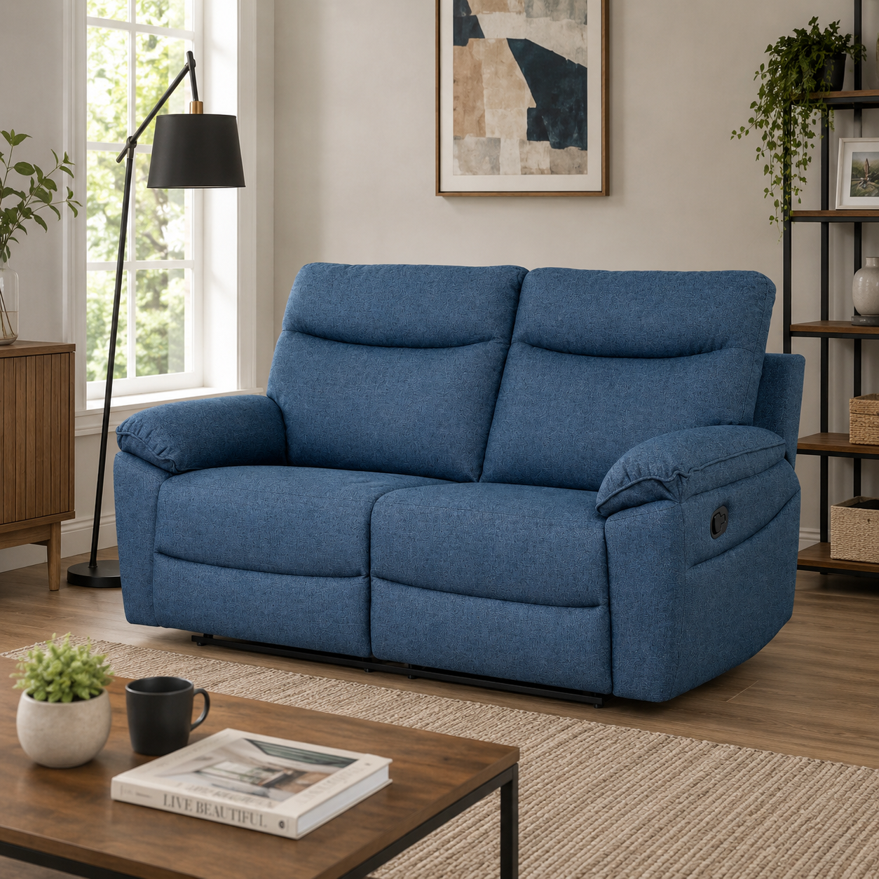 Violethill 3 Seater Fabric Manual Recliner- Dark Blue
