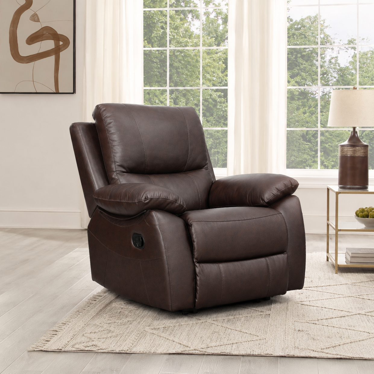 Galway 1 Seater Leather Manuel Recliner- Brown
