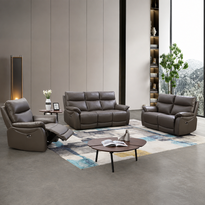 Hilltown 3RR +2R +1R  Seater Leather Electric Recliner- Grey
