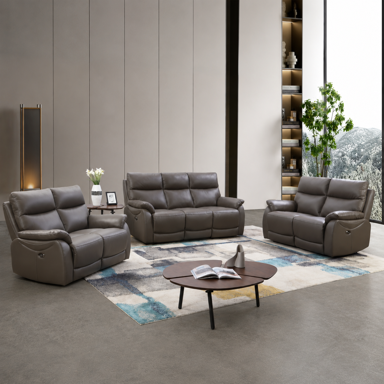 Hilltown 3RR +1R +1R Seater Leather Electric Recliner- Grey