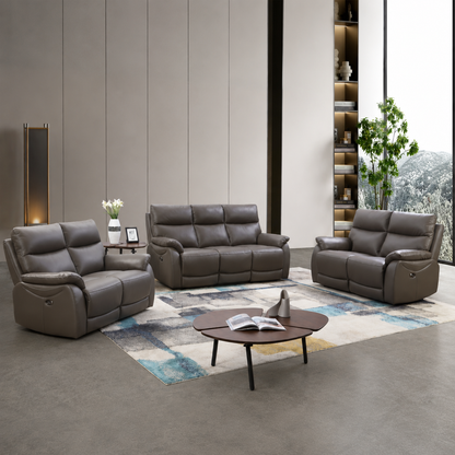 Hilltown 3RR +1R +1R Seater Leather Electric Recliner- Grey