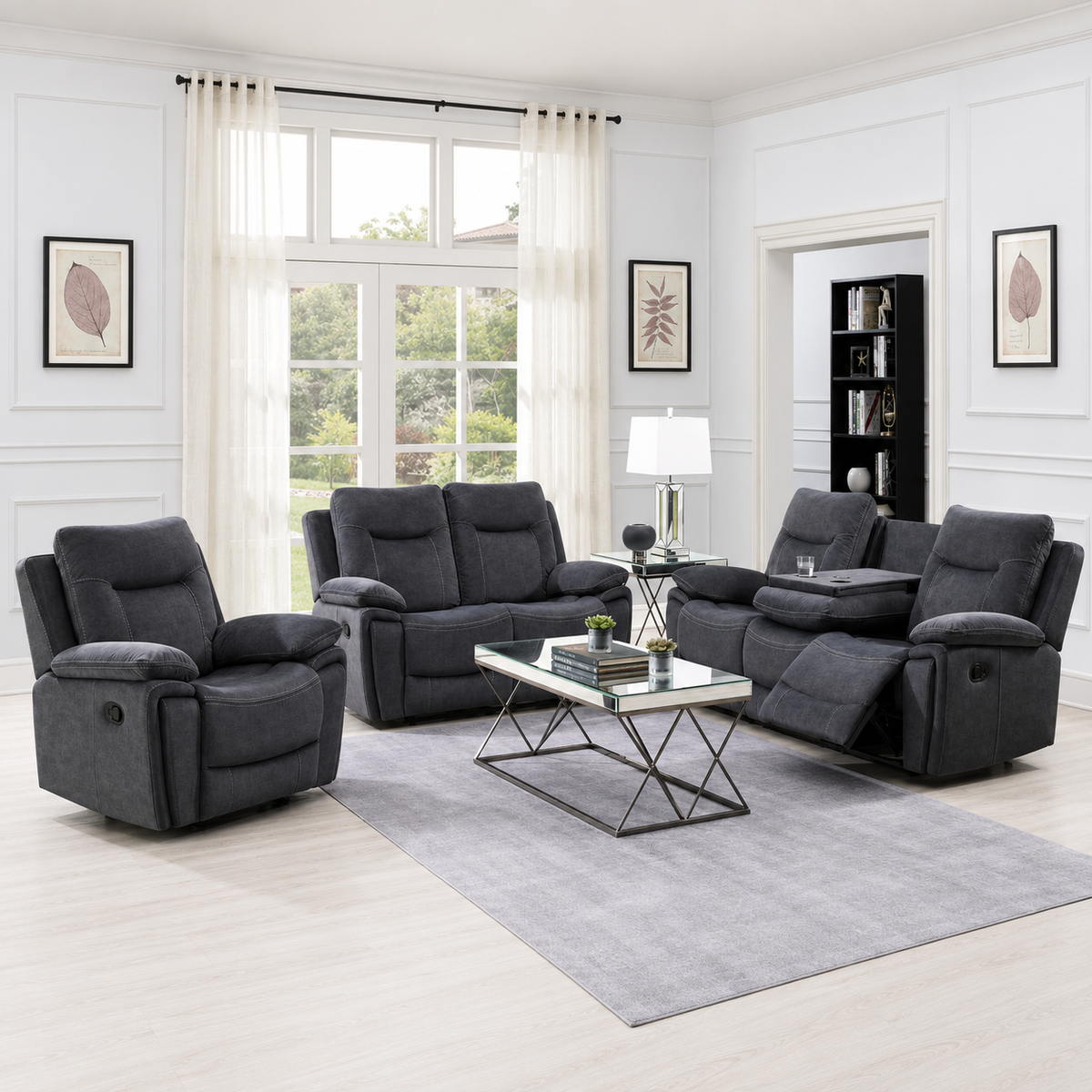 Foxlands 3+2+1 Seater Manual Recliner with Dropdown Table - Grey