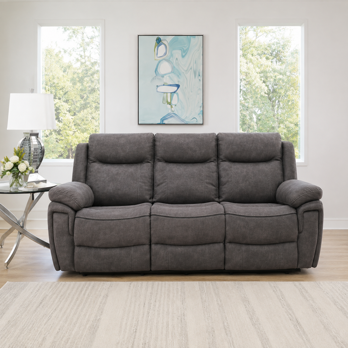 Foxlands 3 Seater Manual Recliner with Dropdown Table - Grey
