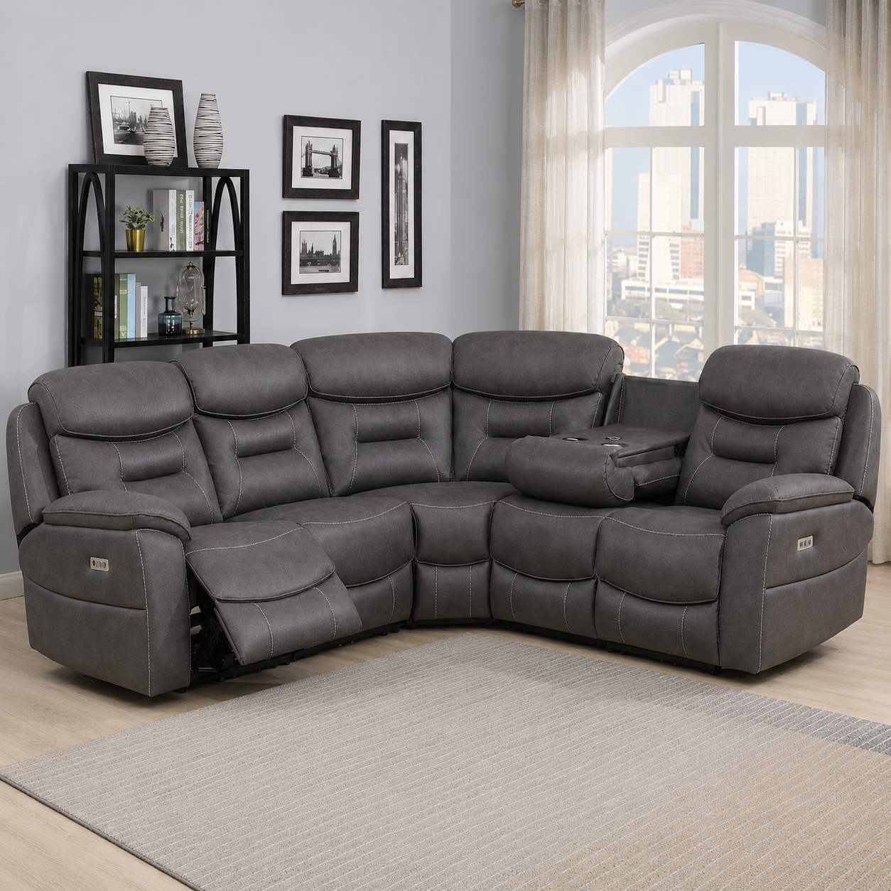 Palma Corner Sofa -  Sectional 2-C-2 with Drop Down Table - Grey