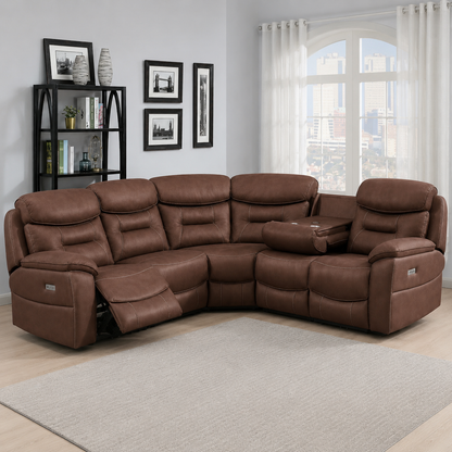 Palma Corner Sofa -  Sectional 2-C-2 with Drop Down Table - Chestnut