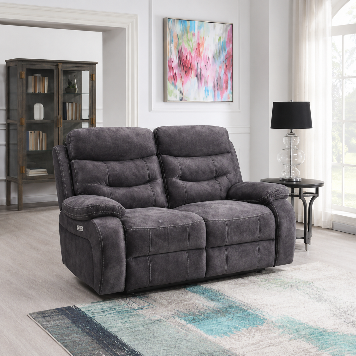 Roman 2 Seater Power Recliner - Dark Grey