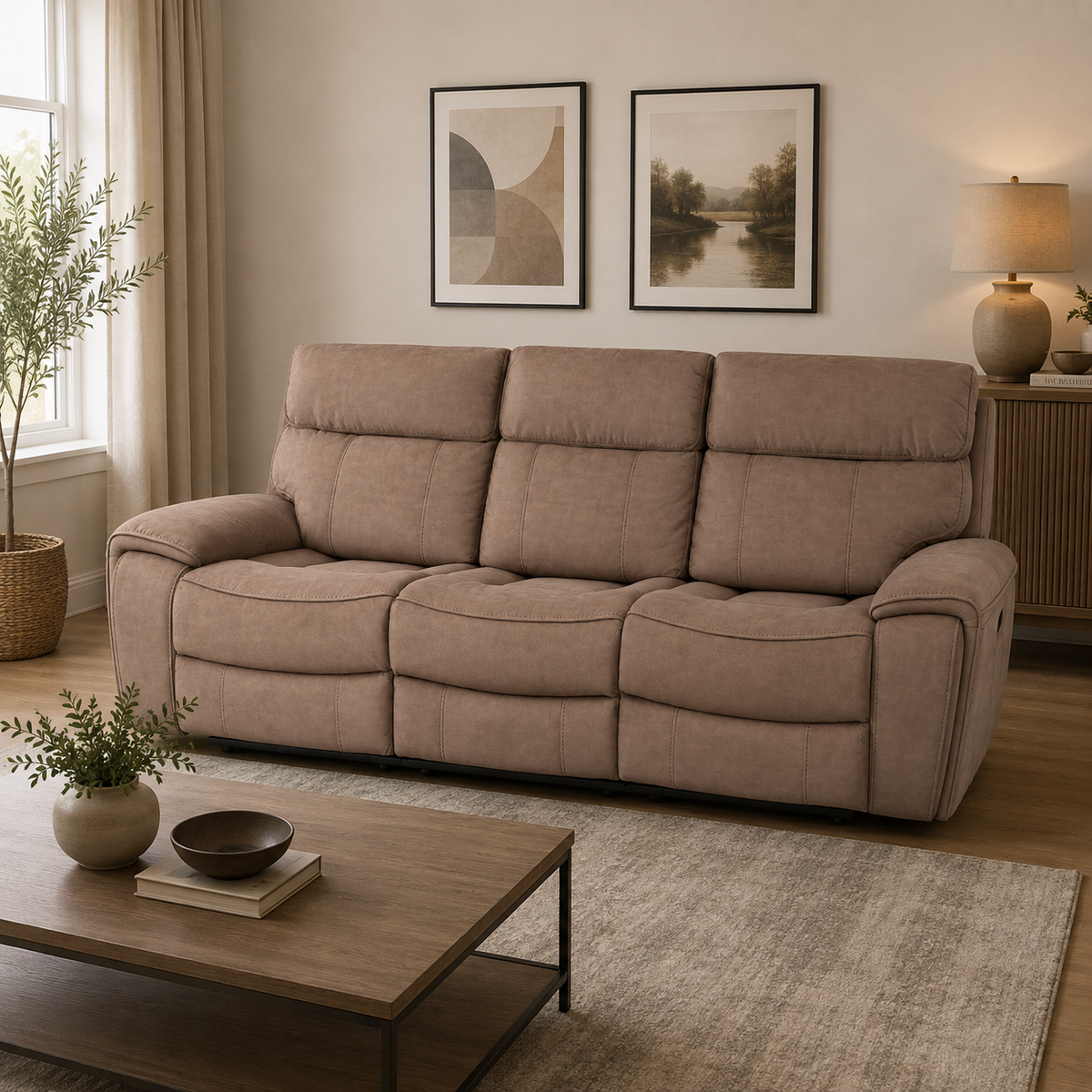Springhill 3 Seater Fabric Electric Recliner- Beige