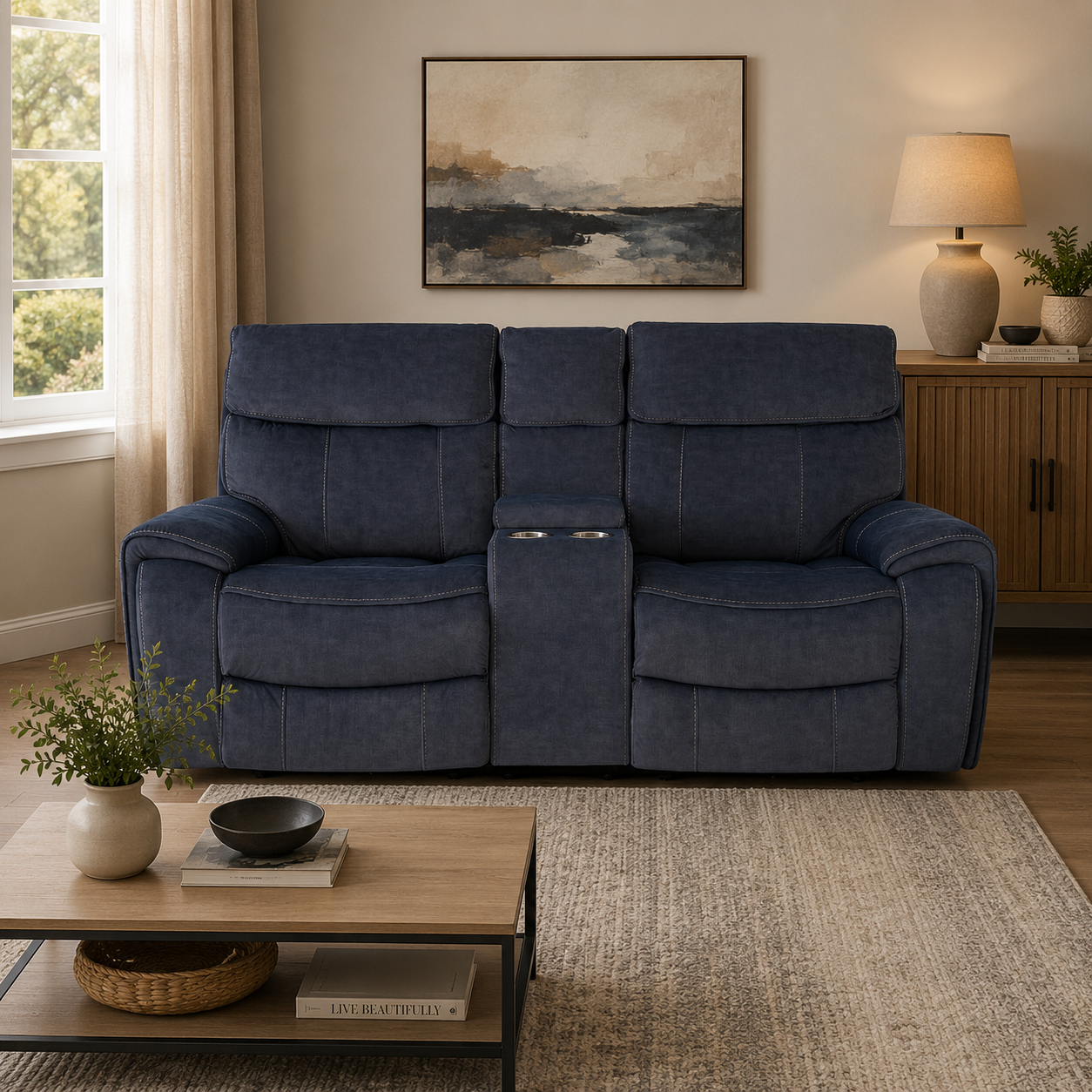 Springhill 2 Seater with Console Fabric Electric Recliner- Grey