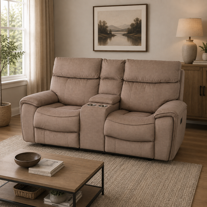 Springhill 2 Seater with Console Fabric Electric Recliner- Beige