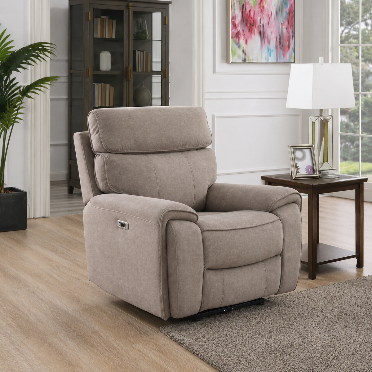 Springhill 1 Seater Fabric Electric Recliner- Beige
