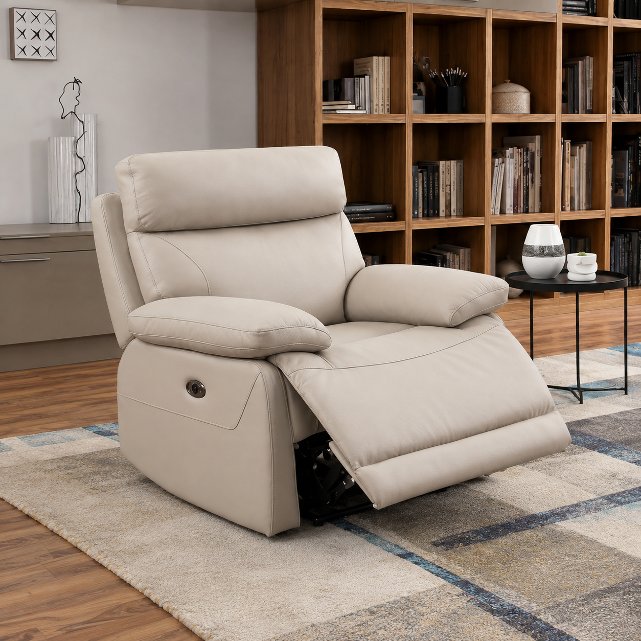 Lansville 1 Seater Leather  Electric Recliner - Grey