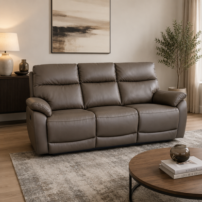 Hilltown 3 Seater Leather Electric Recliner - Grey
