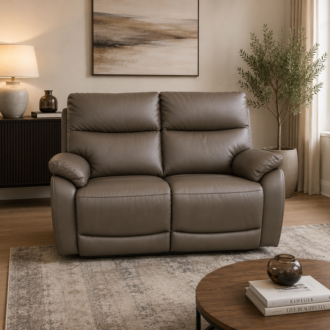 Hilltown 2 Seater  Leather Electric Recliner - Grey