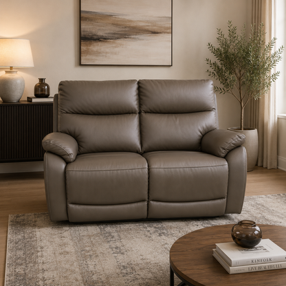 Hilltown 2 Seater  Leather Electric Recliner - Grey