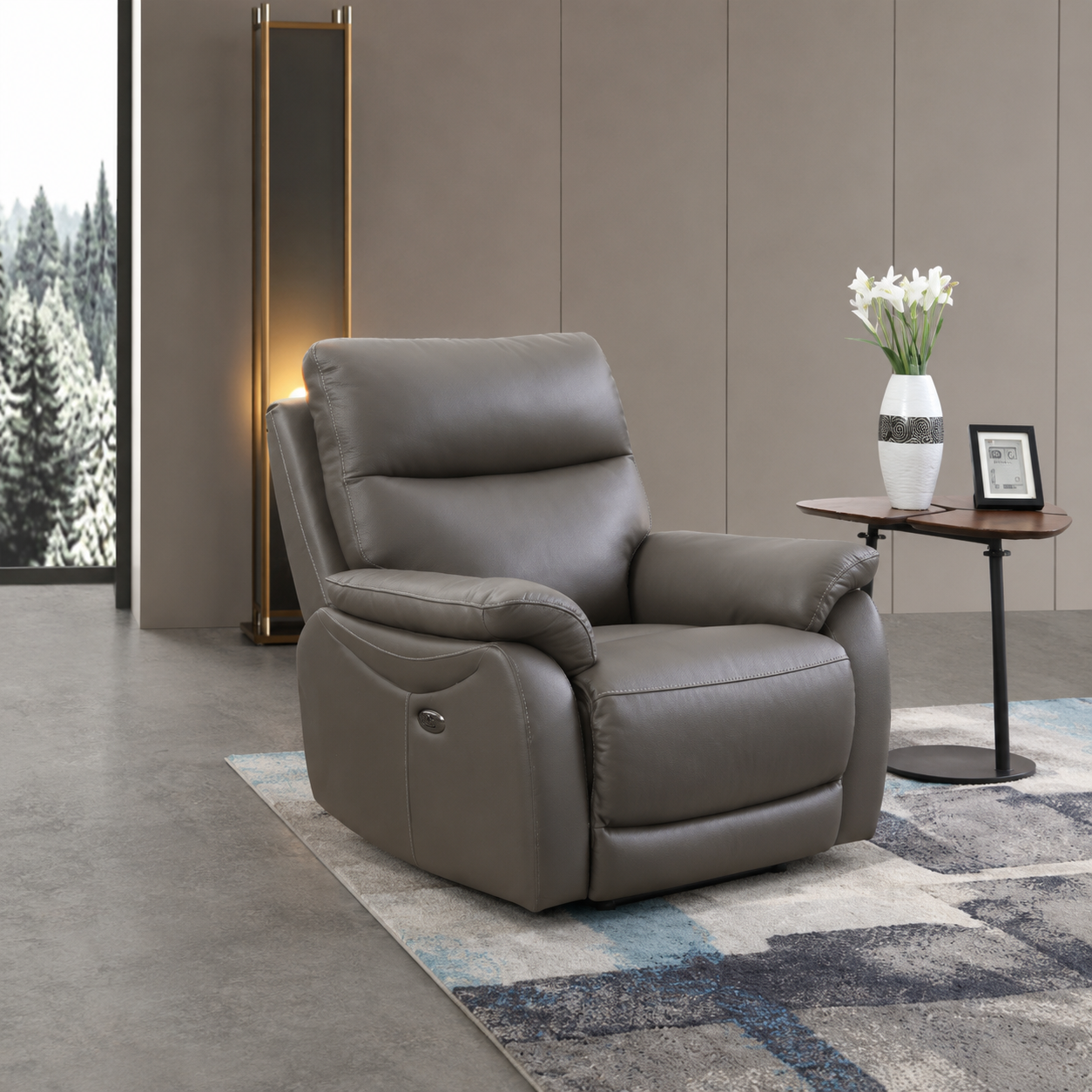Hilltown 1 Seater  Leather Electric Recliner - Grey