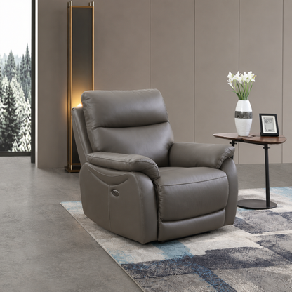 Hilltown 1 Seater  Leather Electric Recliner - Grey