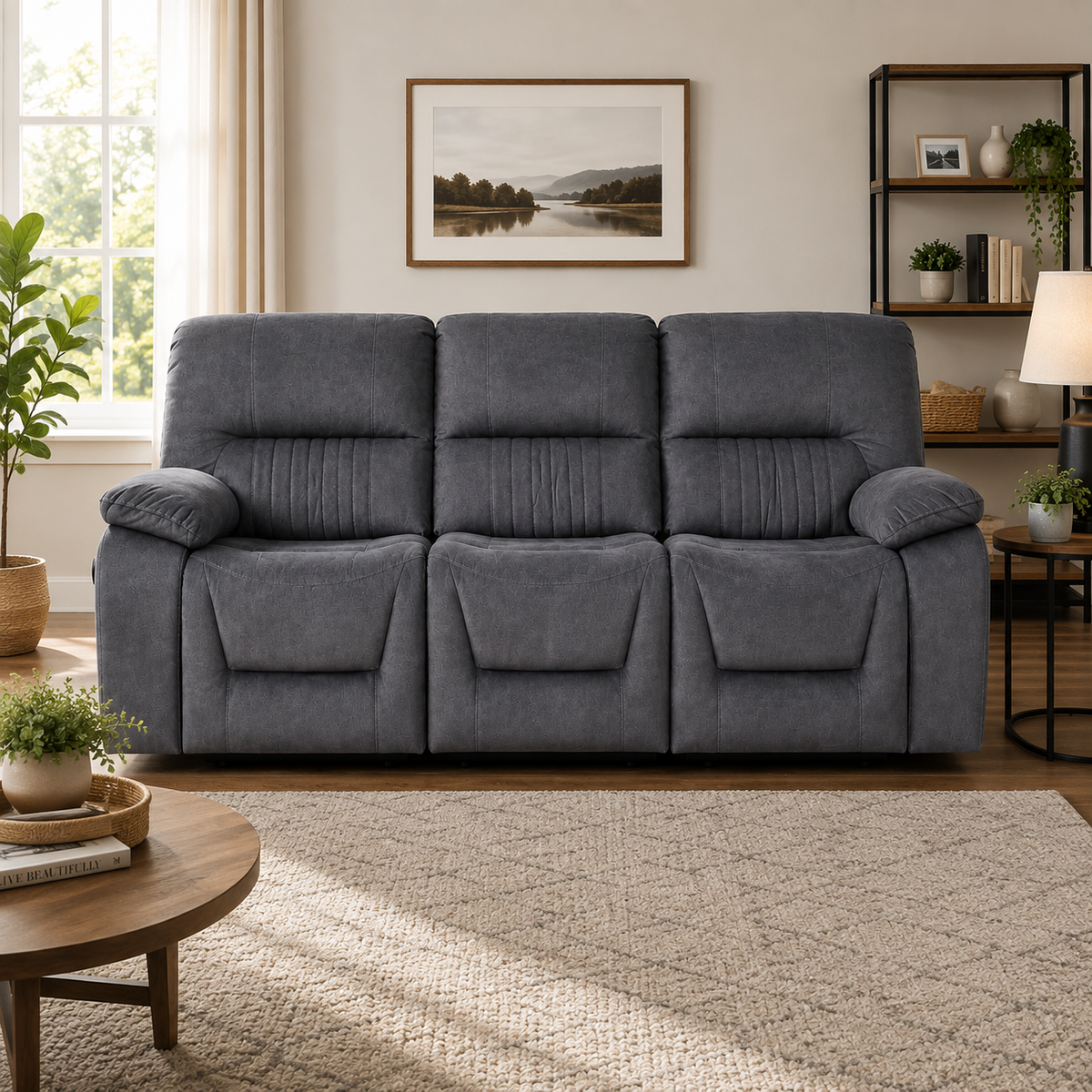 Abbeydale 3 Seater Manual Recliner with Dropdown Table - Grey