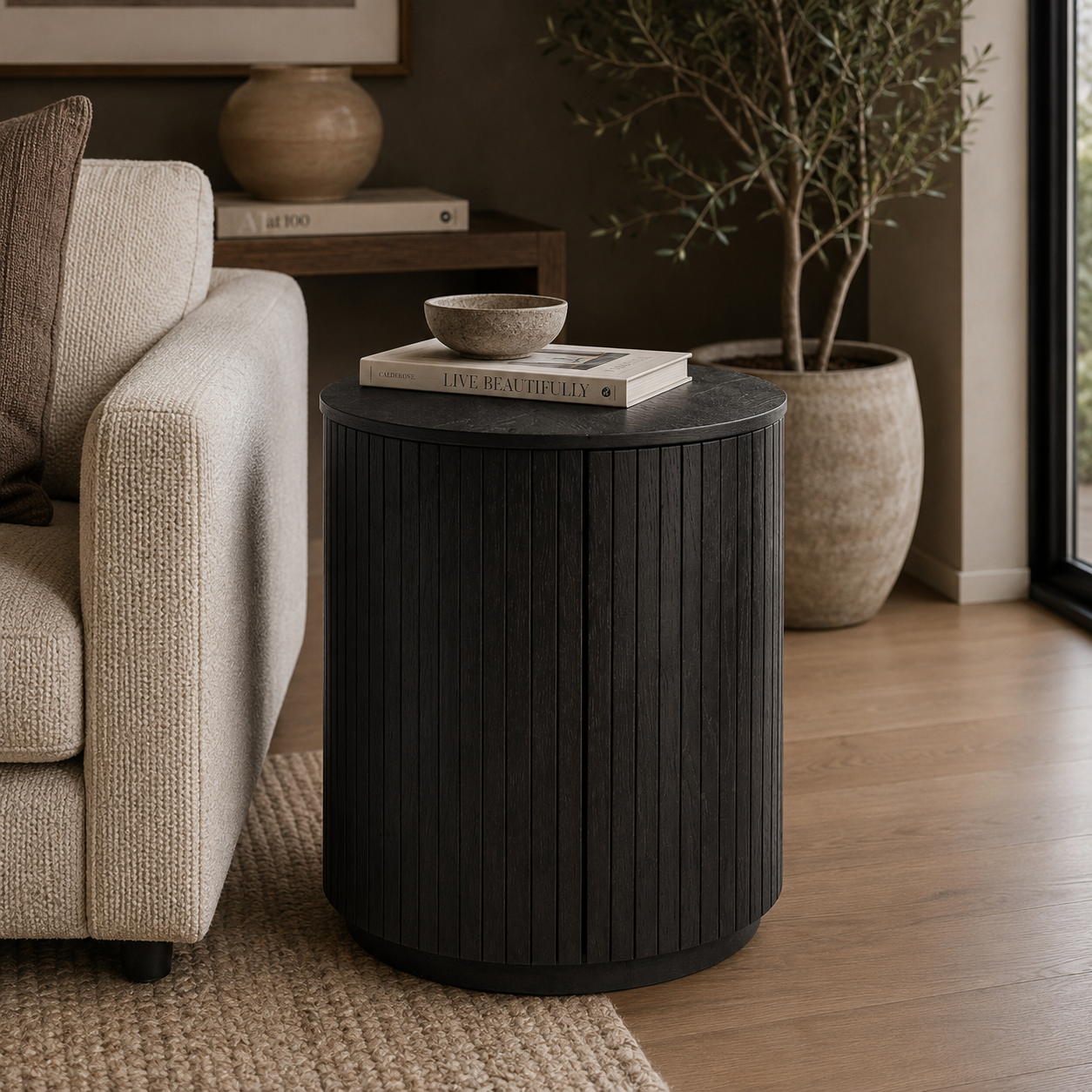 Mil 1 Door Round Side Table - Ebony