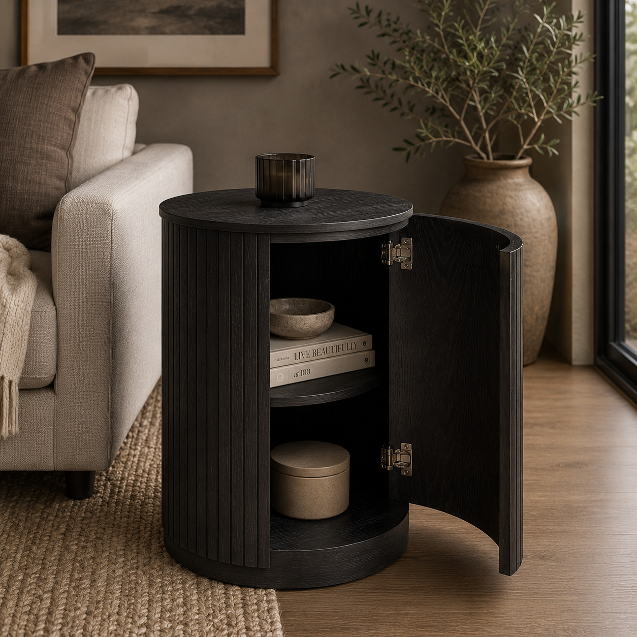 Mil 1 Door Round Side Table - Ebony