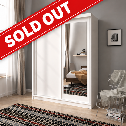 Nord 200cm 2Door Sliding Wardrobe with 1 Mirrored Door - White