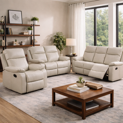 Barnhill 3 Seater Leathair Suite - Beige