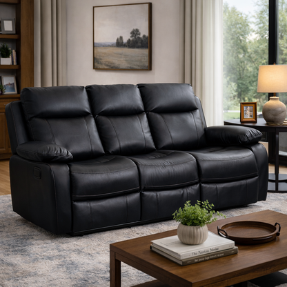 Barnhill 3 Seater Leather Suite - Black