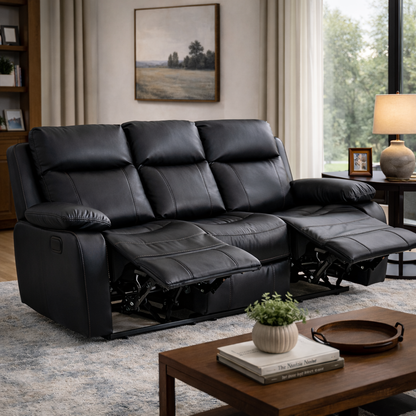 Barnhill 3 Seater Leather Suite - Black