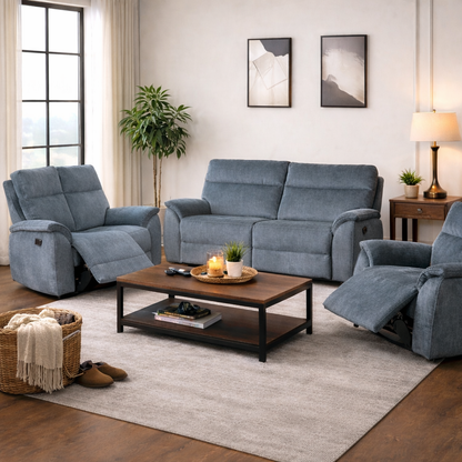 Ashtown 2 Seater Fabric Recliner Suite - Dark Grey