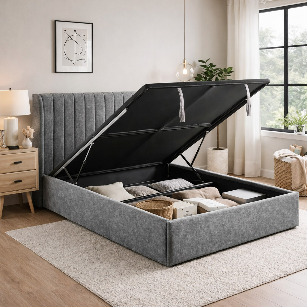 Frida 4ft Gas Lift Storage Small Double Bed Grey by Honey B