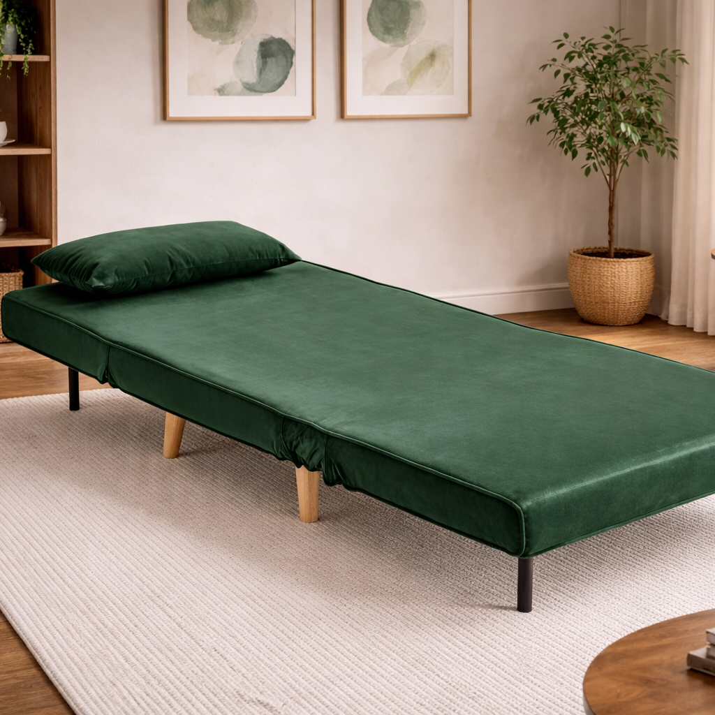 Valley Single Futon Sofa Bed - Green Velvet
