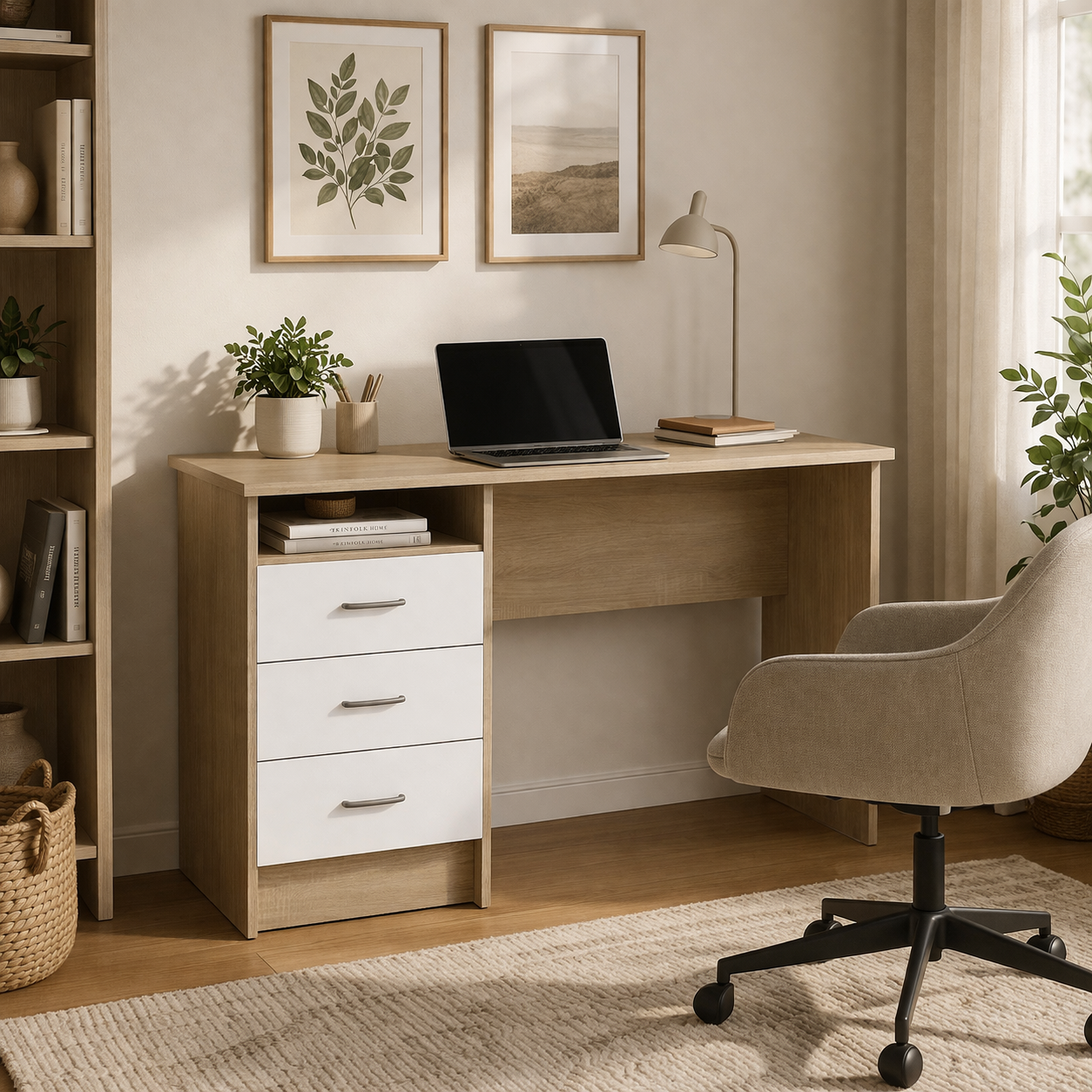 Function Plus Standard Desk - Oak / White