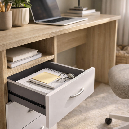 Function Plus Standard Desk - Oak / White