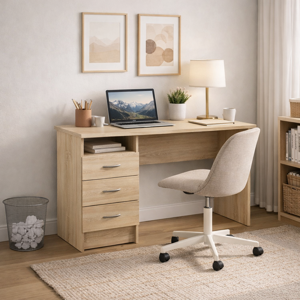 Function Plus Desk with 5 Drawers - Oak