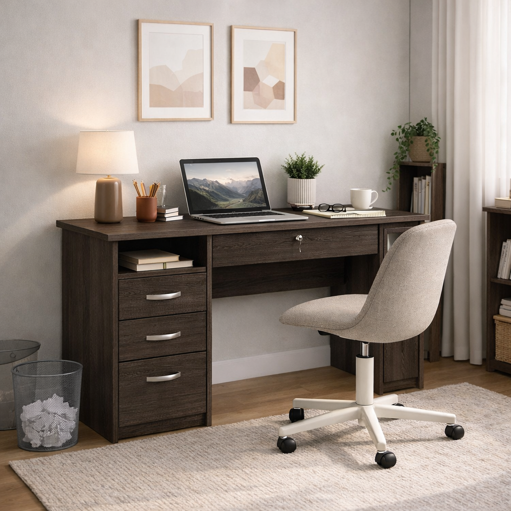 Function Plus Desk with 5 Drawers - Truffle