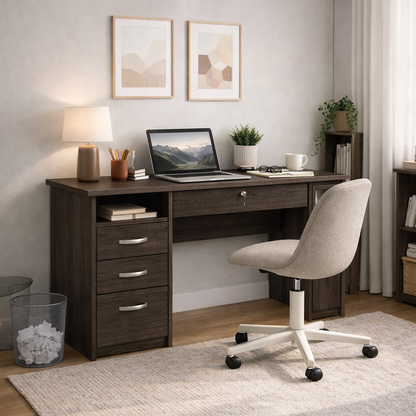 Function Plus Desk with 5 Drawers - Truffle