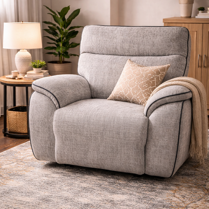 Ashtown 1 Seater Fabric Recliner Suite - Light Grey