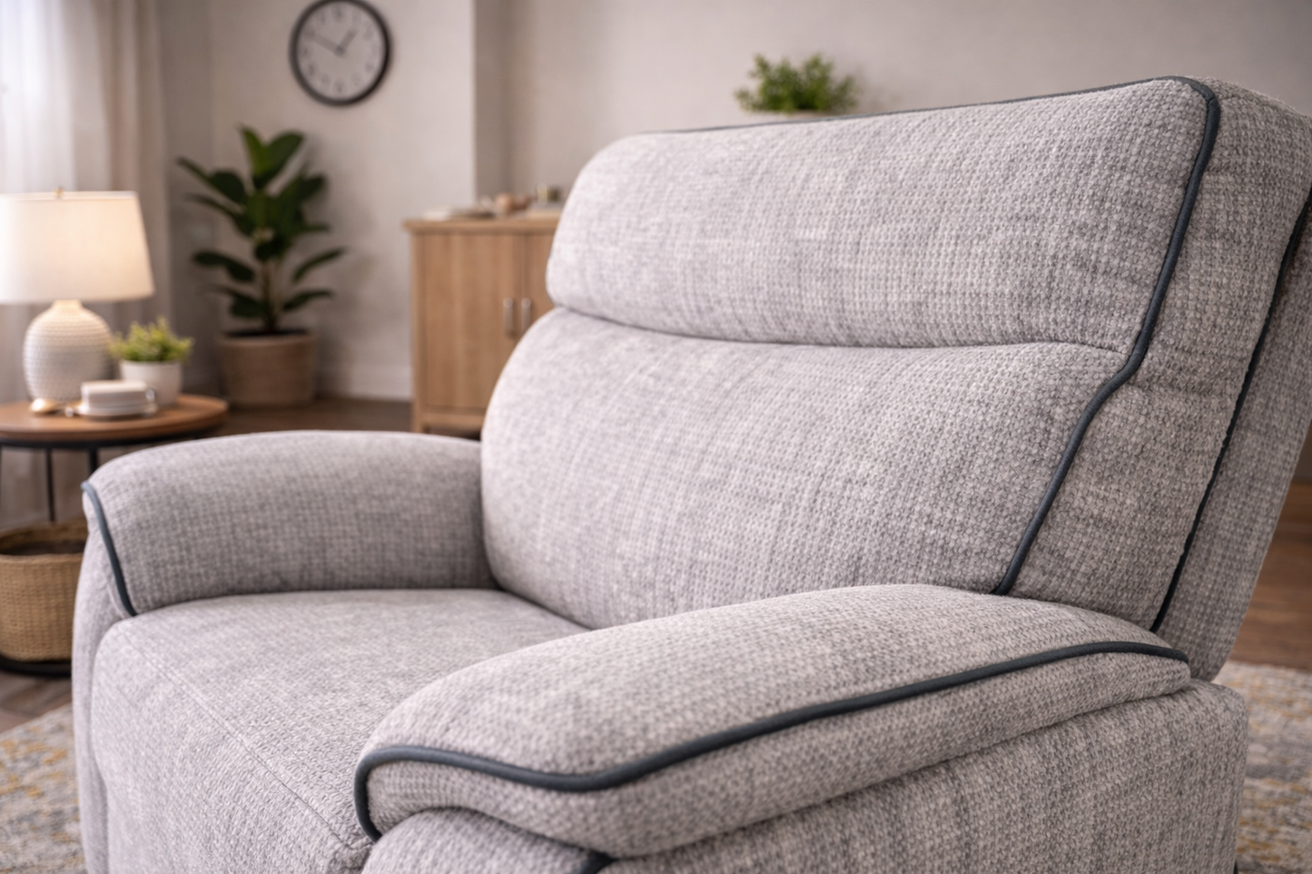 Ashtown 1 Seater Fabric Recliner Suite - Light Grey