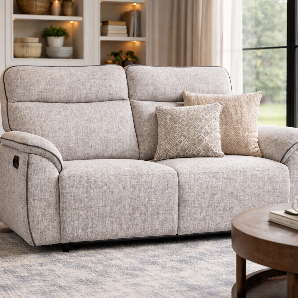 Ashtown 3+2 Fabric Recliner Suite - Light Grey