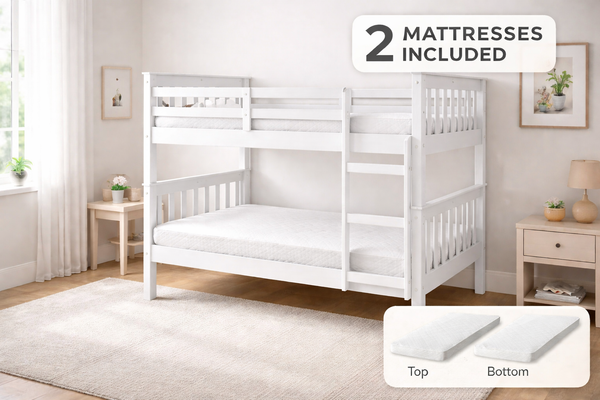 Alfie Bunk Bed - White - With 2 Budgets Mattress