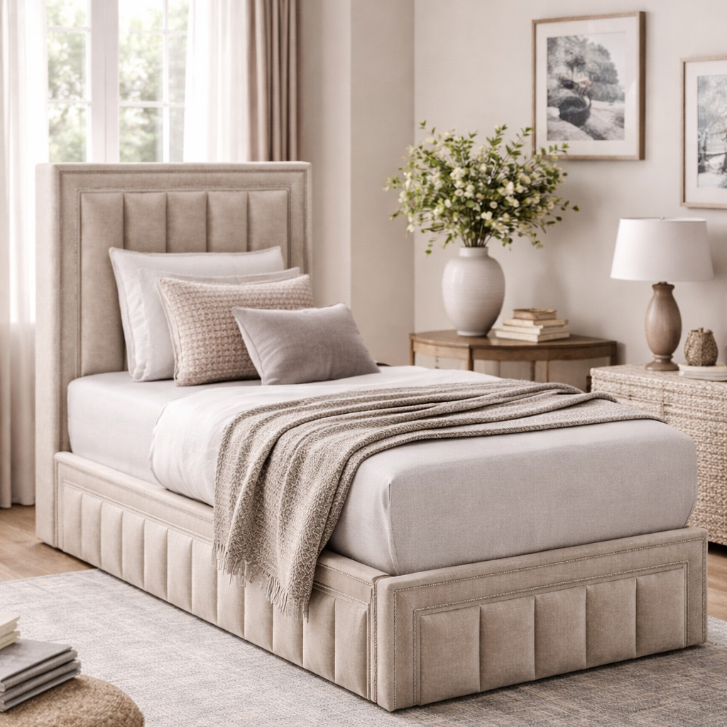 Amelia 4ft6 Double Storage Bed Beige by Honey B