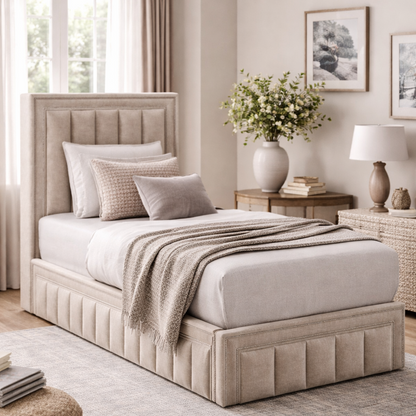 Amelia 4ft6 Double Storage Bed Beige by Honey B
