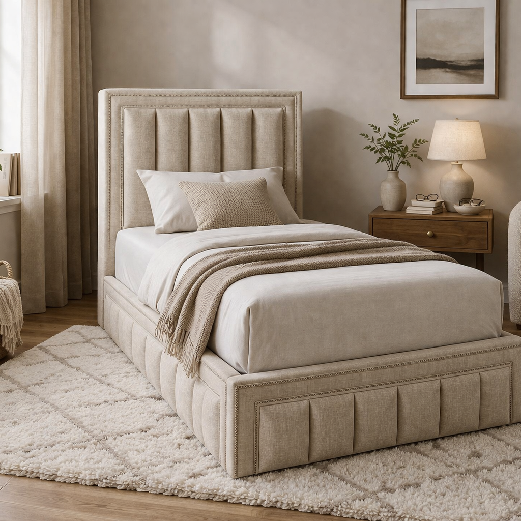 Amelia 4ft6 Double Storage Bed Beige by Honey B