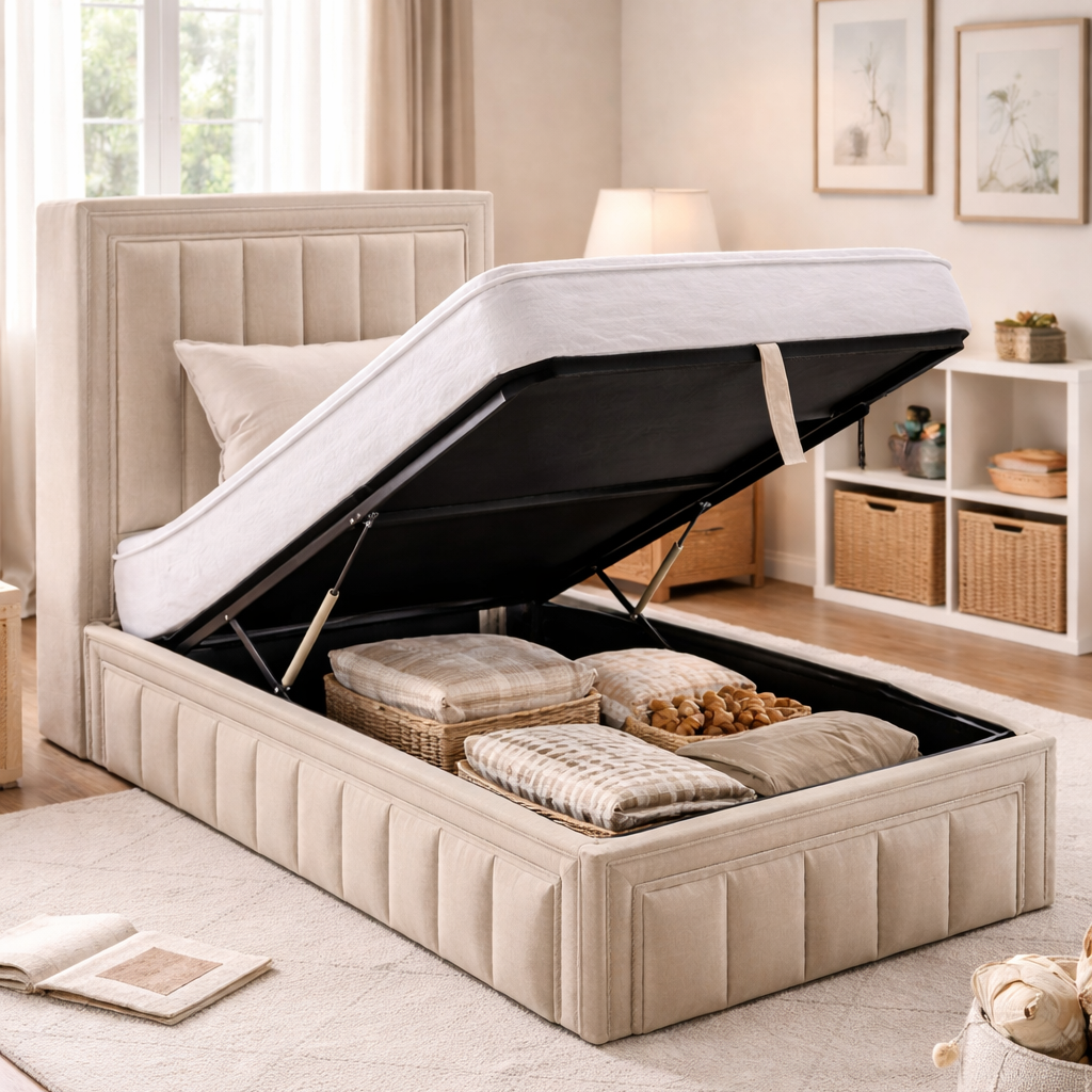Amelia 4ft6 Double Storage Bed Beige by Honey B