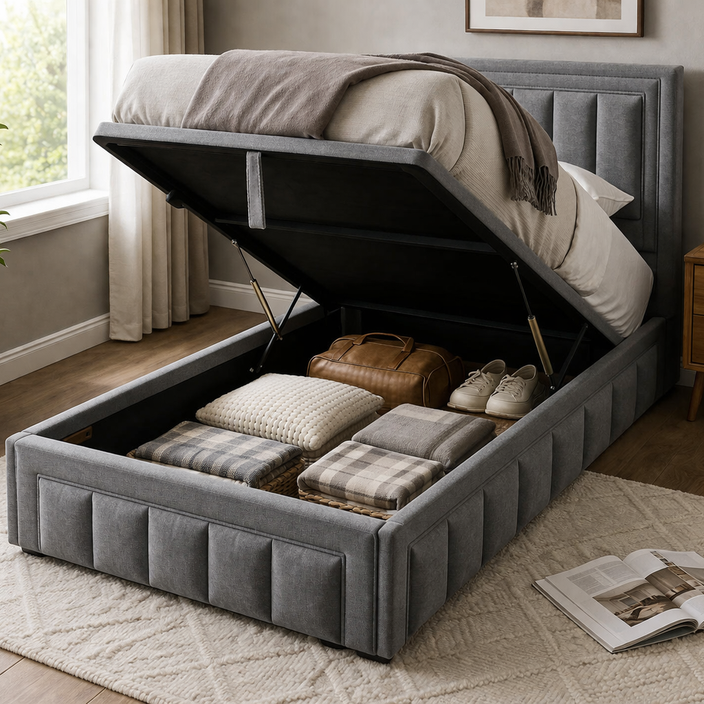 Amelia 4ft6 Double Storage Bed Grey by Honey B