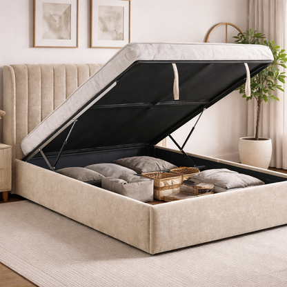 Frida 4ft6 Gas Lift Storage Double Bed Beige by Honey B