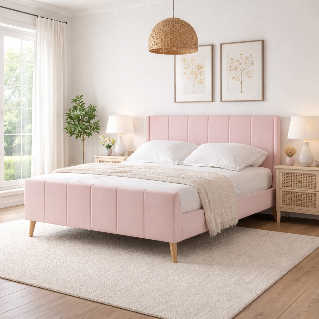 Casabelle King Size Bed - Pink Fabric