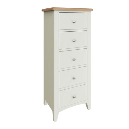 Geras White 5 Drawer Narrow Chest of Drawers