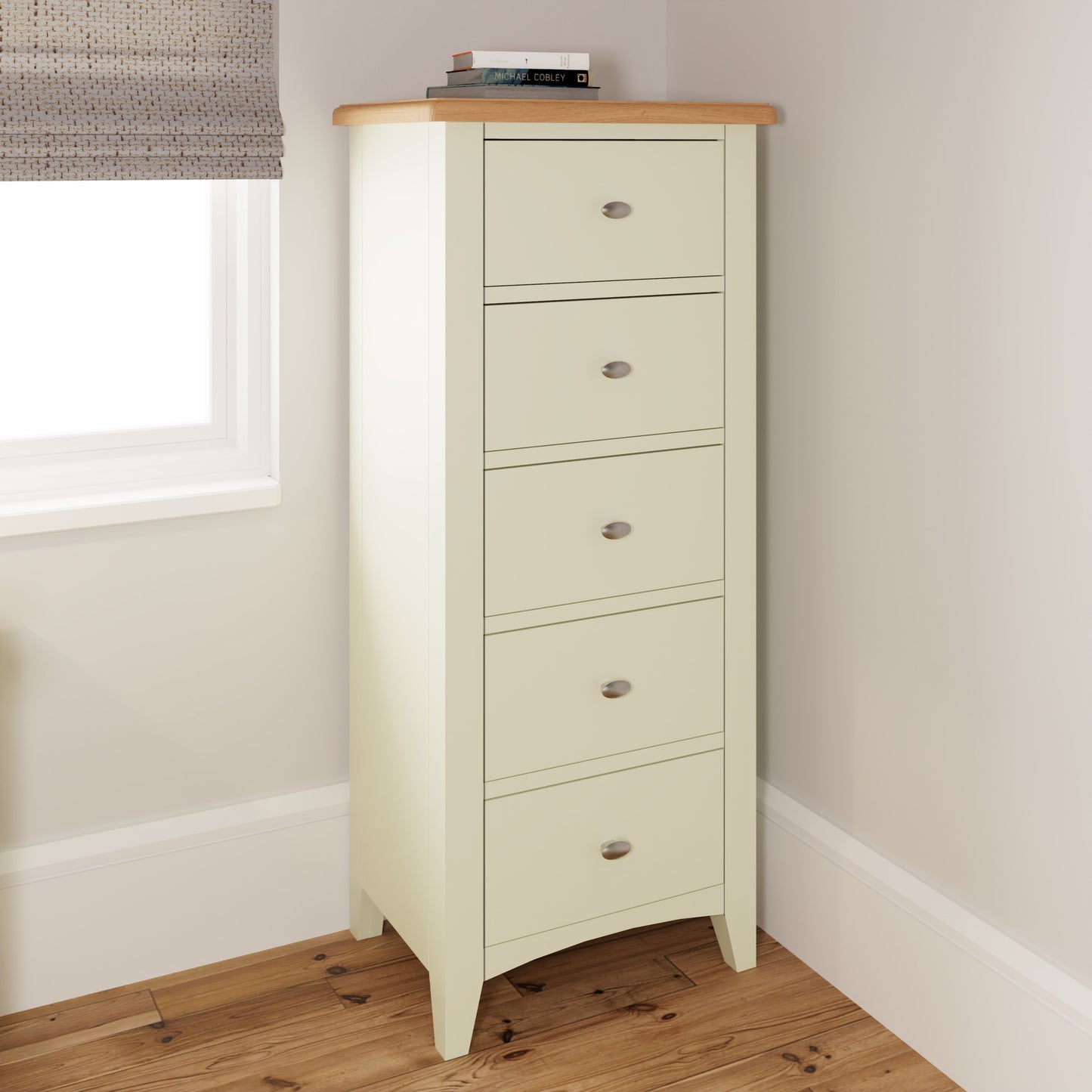 Geras White 5 Drawer Narrow Chest of Drawers