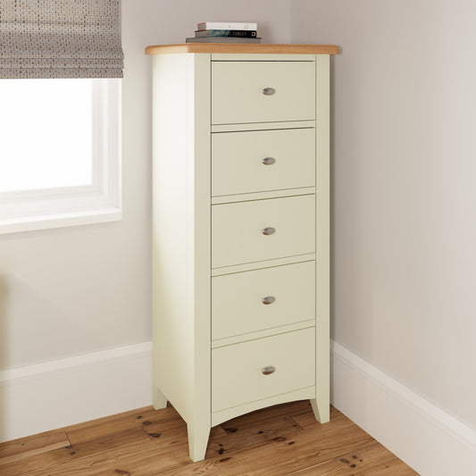 Geras White 5 Drawer Narrow Chest of Drawers